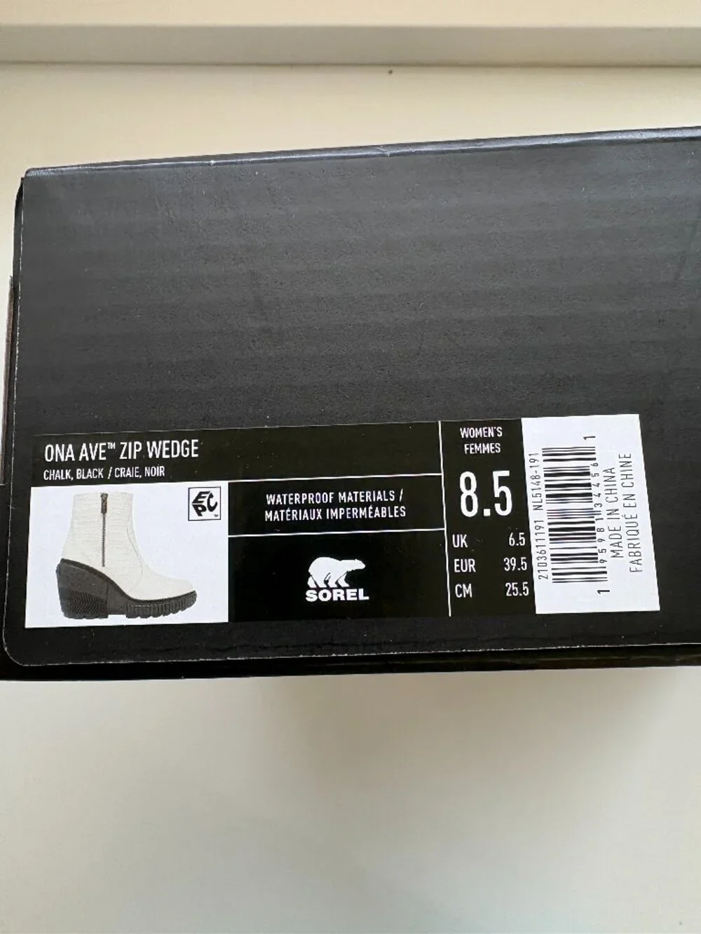 Sorel ONA Ave Zip Wedge Boots Leather Booties Chalk & Black Size 8.5 NEW